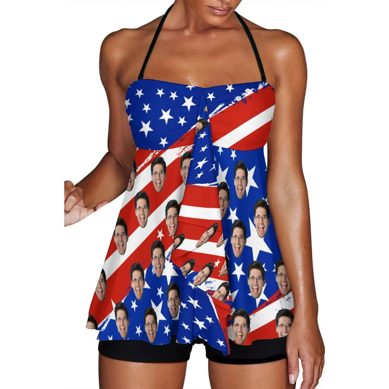 Custom Custom Face Flag Swimsuit Personalized Two Piece Swimsuit Tankini For Women - YesCustom