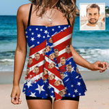 Custom Custom Face Flag Swimsuit Personalized Two Piece Swimsuit Tankini For Women - YesCustom