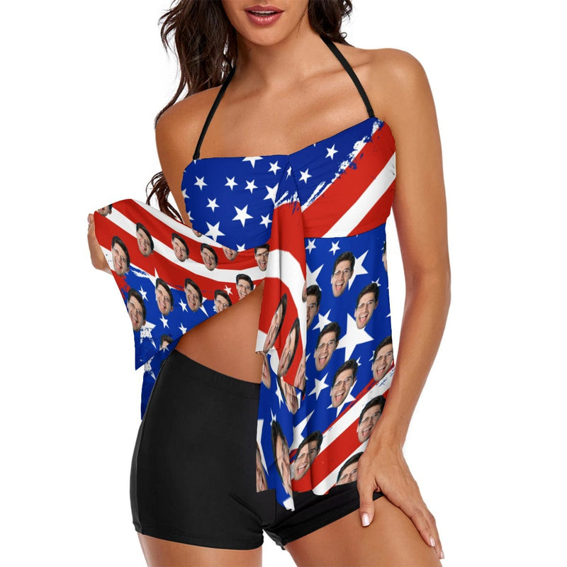 Custom Custom Face Flag Swimsuit Personalized Two Piece Swimsuit Tankini For Women - YesCustom