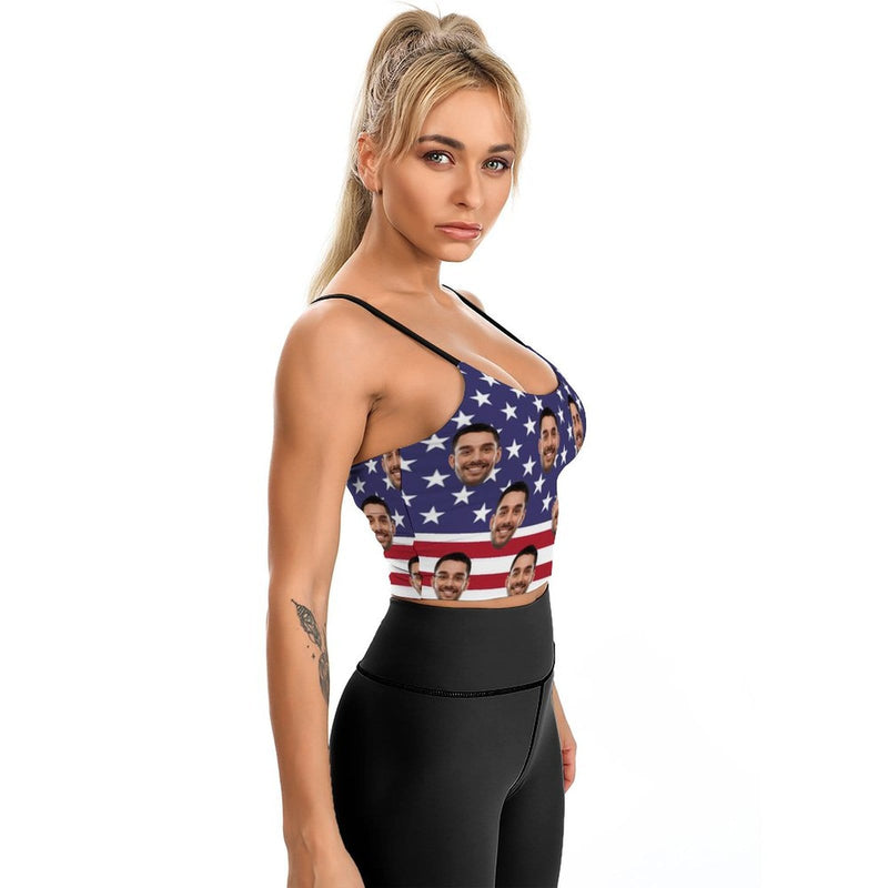 Custom Custom Face Flag Tops American Women's Crop Camisole Top (With Chest Pad) - YesCustom