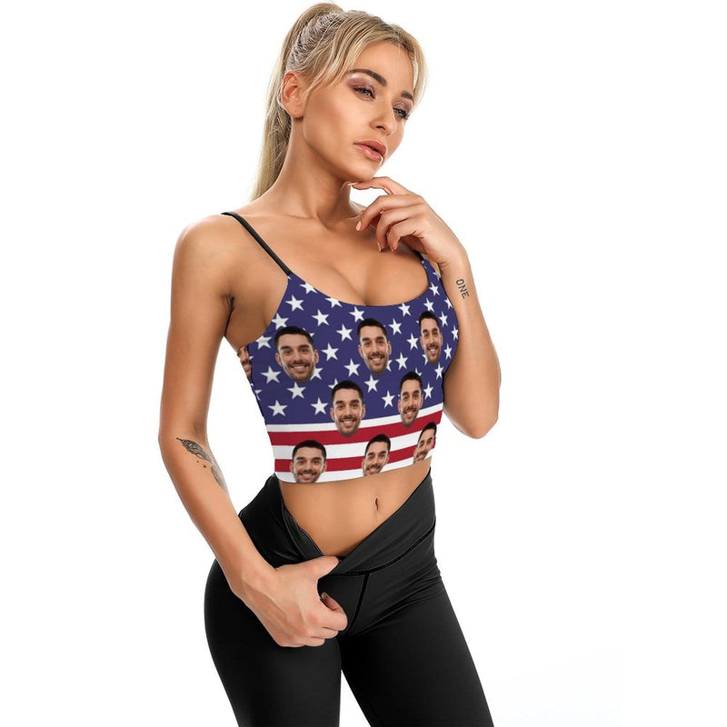 Custom Custom Face Flag Tops American Women's Crop Camisole Top (With Chest Pad) - YesCustom