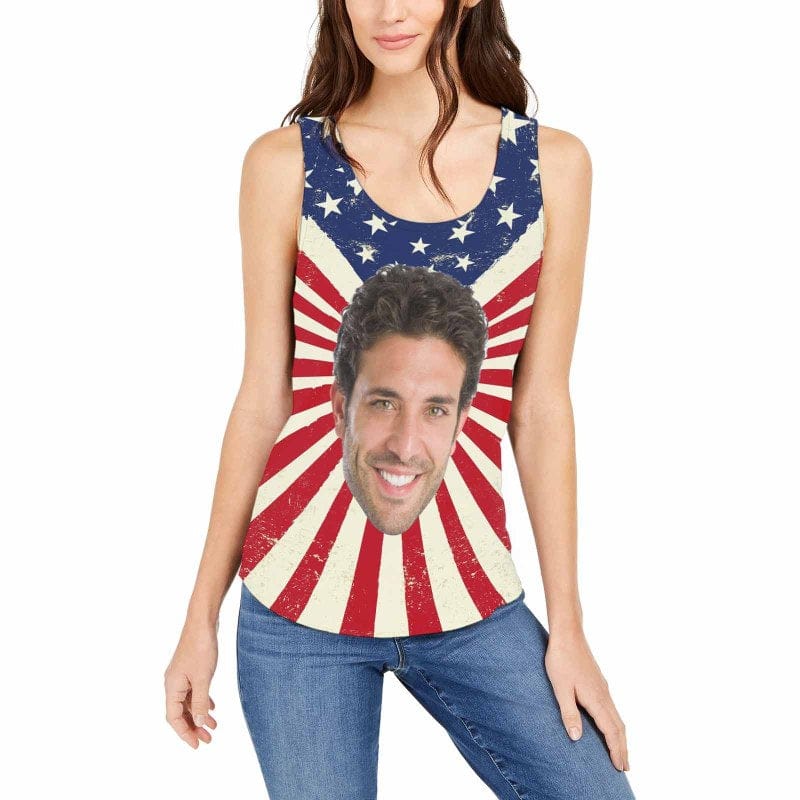 Custom Custom Face Flag Tops Personalized Star Women's All Over Print Tank Top for Independence Day - YesCustom