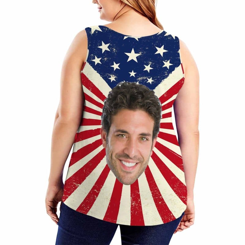 Custom Custom Face Flag Tops Personalized Star Women's All Over Print Tank Top for Independence Day - YesCustom