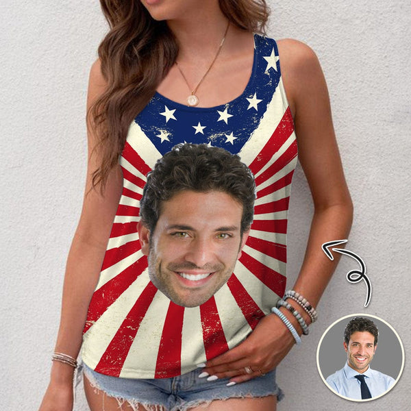 Custom Custom Face Flag Tops Personalized Star Women's All Over Print Tank Top for Independence Day - YesCustom