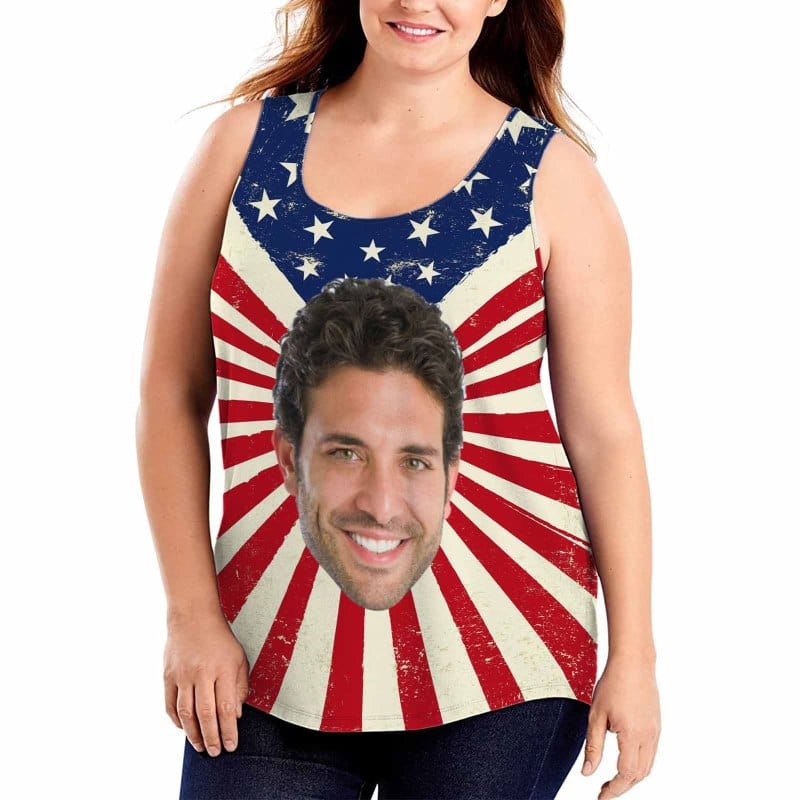 Custom Custom Face Flag Tops Personalized Star Women's All Over Print Tank Top for Independence Day - YesCustom