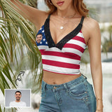 Custom Custom Face Flag Tops Women's Personalized V-Neck Crop Camisole Top for Independence Day - YesCustom