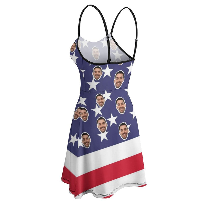 Custom Custom Face Flag White Star Women's Sling Dress - YesCustom