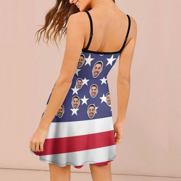 Custom Custom Face Flag White Star Women's Sling Dress - YesCustom