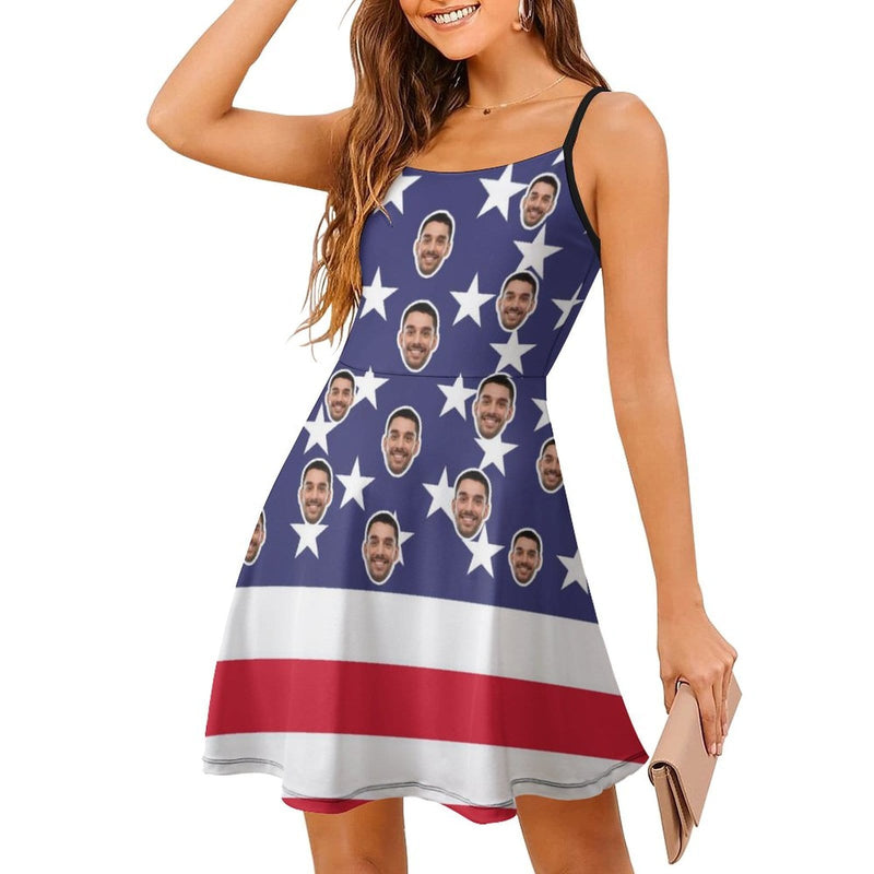 Custom Custom Face Flag White Star Women's Sling Dress - YesCustom