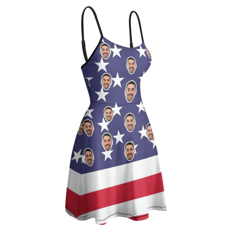 Custom Custom Face Flag White Star Women's Sling Dress - YesCustom