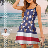 Custom Custom Face Flag White Star Women's Sling Dress - YesCustom