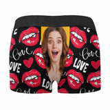 Custom Girlfriend Face Biting Lips Pattern Men's All Over Print Boxer Briefs Personalized Love Heart Underwear