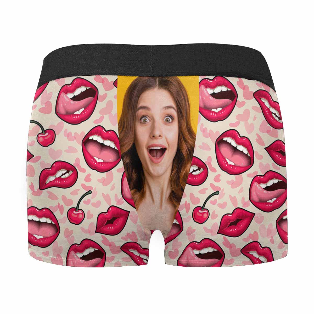 Custom Girlfriend Face Licking Lips Pattern Men's All Over Print Boxer Briefs Personalized Love Heart Underwear