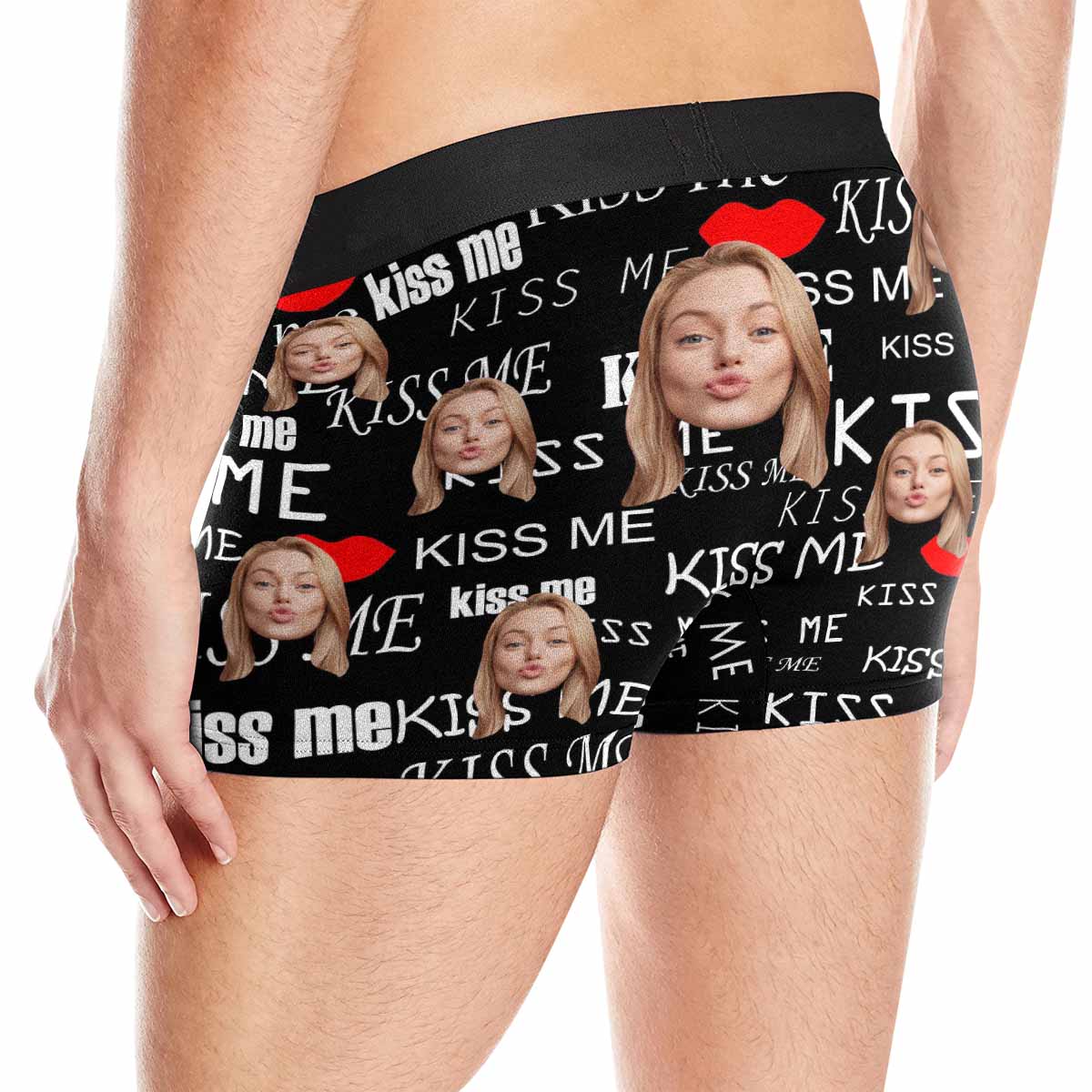 Custom Girlfriend Face With Kiss Me Text All Over Men's All Over Print Boxer Briefs Personalized Underwear