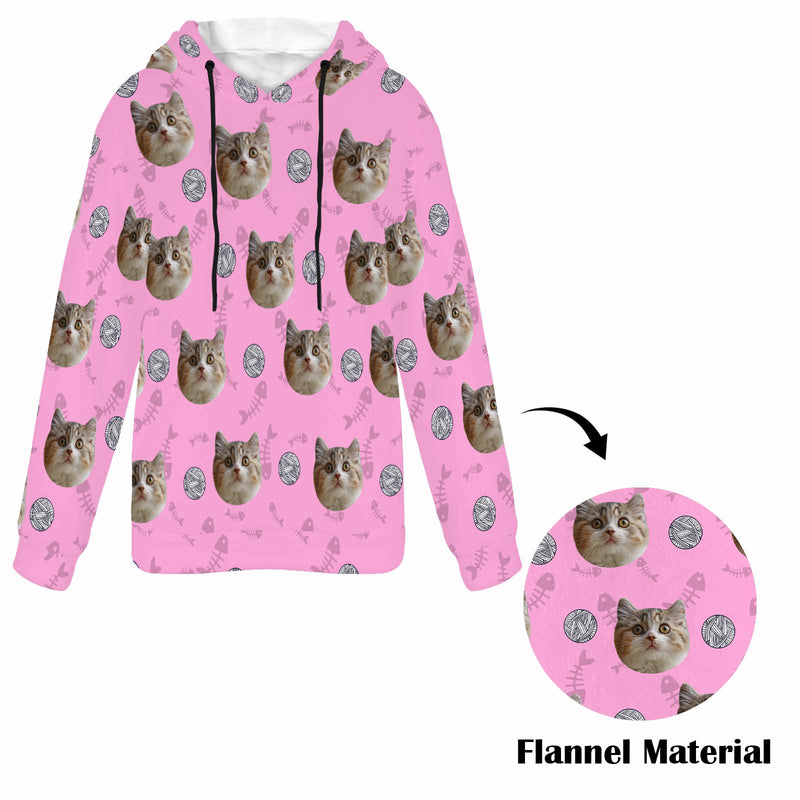 Custom Cat Face Soft Flannel Hooded Sweatshirt Hoodie