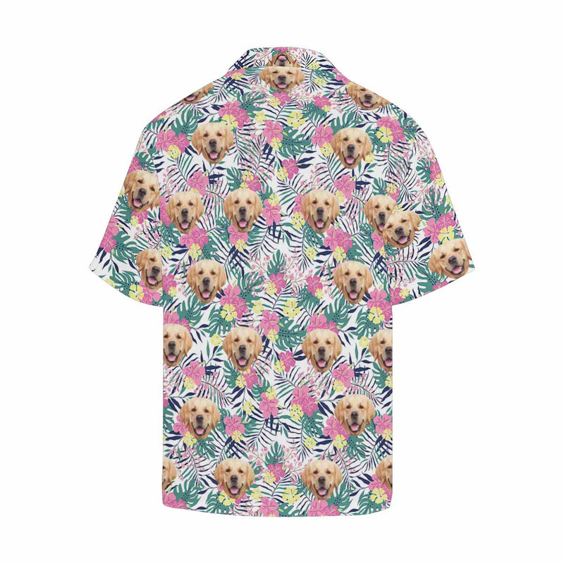 Custom Face Flower Leaves Men's All Over Print Hawaiian Shirt - White