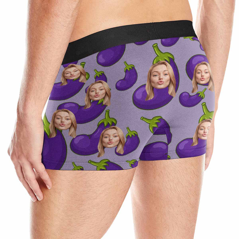 Custom Girlfriend Face Eggplant Pattern Men's All Over Print Boxer Briefs Personalized Underwear