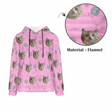 Custom Cat Face Soft Flannel Hooded Sweatshirt Hoodie