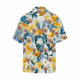 Custom Face Floral Fruits Palm Leaves Men's All Over Print Hawaiian Shirt - Cyan