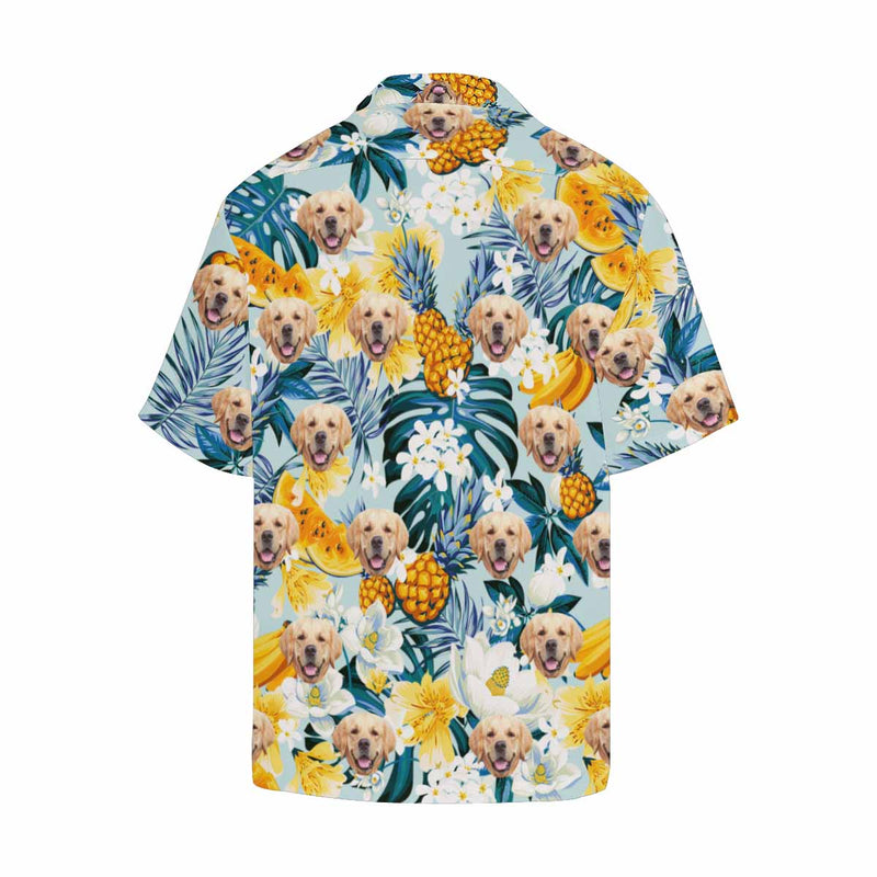 Custom Face Floral Fruits Palm Leaves Men's All Over Print Hawaiian Shirt - Cyan