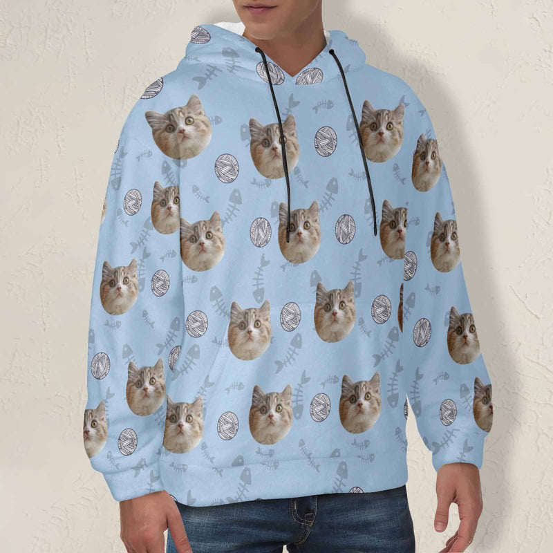 Custom Cat Face Soft Flannel Hooded Sweatshirt Hoodie