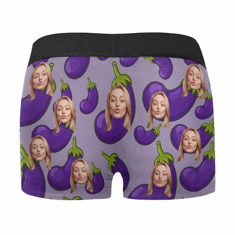 Custom Girlfriend Face Eggplant Pattern Men's All Over Print Boxer Briefs Personalized Underwear