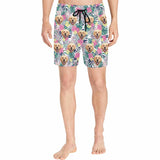 Custom Face Flower Leaves Palm Leaves Men's Mid-Length Swim Shorts - White