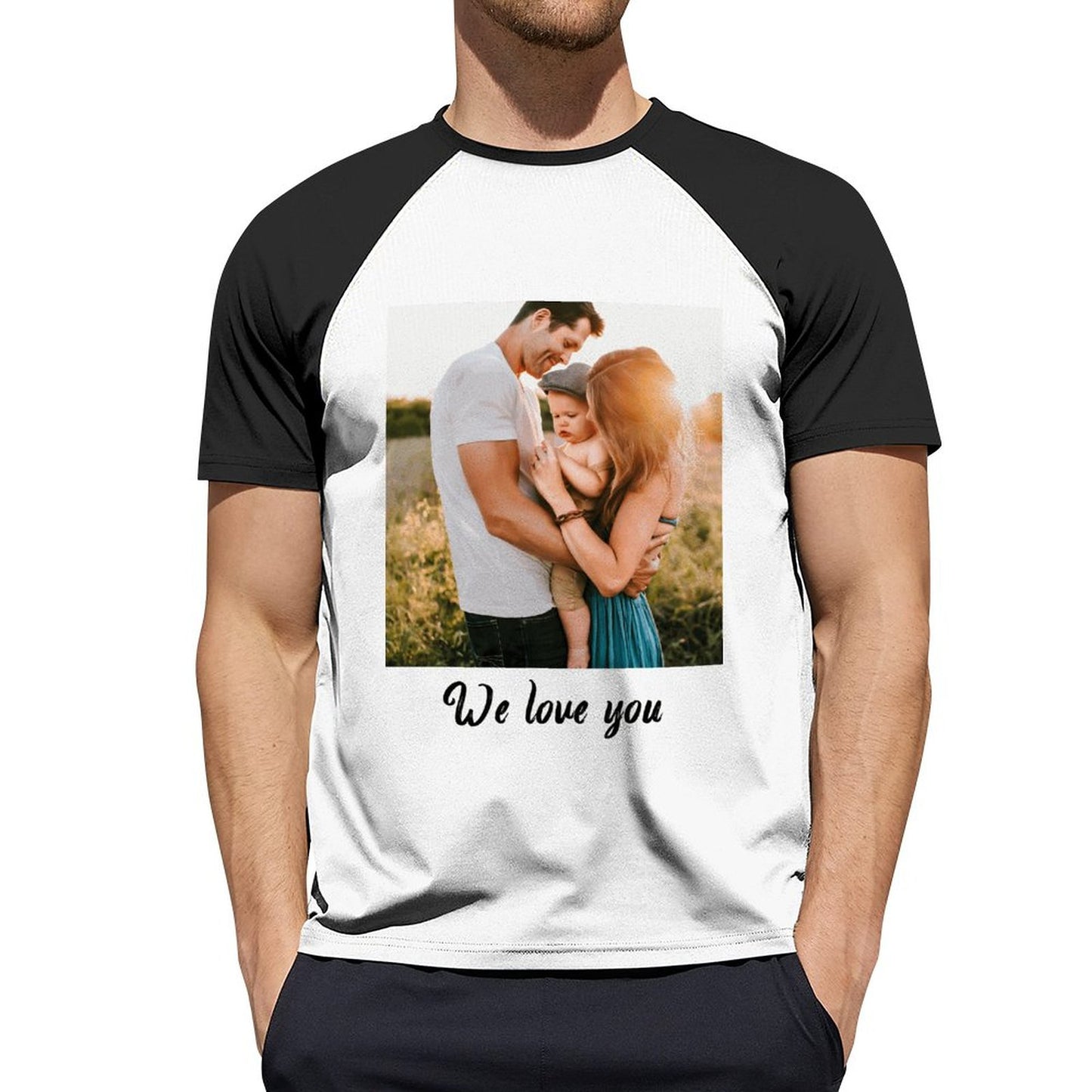 Custom Photo & Text Men's Black Short Sleeve T-shirt