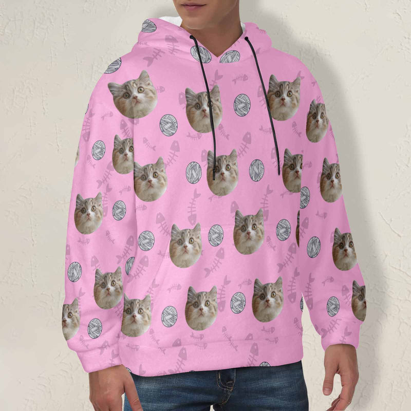 Custom Cat Face Soft Flannel Hooded Sweatshirt Hoodie