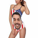 Custom #Flagbathingsuit-4th of July Boat Trip Beach Cruise Outfit Custom Face Flag Stars Personalized Bathing Suits Women's Slip One Piece Swimsuit Girlfriend Gift - YesCustom