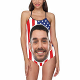 Custom #Flagbathingsuit-4th of July Boat Trip Beach Cruise Outfit Custom Face Flag Stars Personalized Bathing Suits Women's Slip One Piece Swimsuit Girlfriend Gift - YesCustom