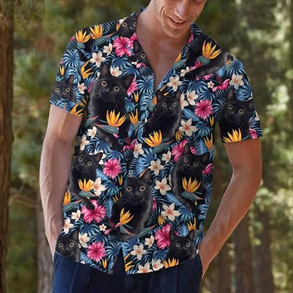 Custom Face Hawaiian Shirts for Men Women Hawaiian Summer Short Sleeve Casual Loose Button Shirt