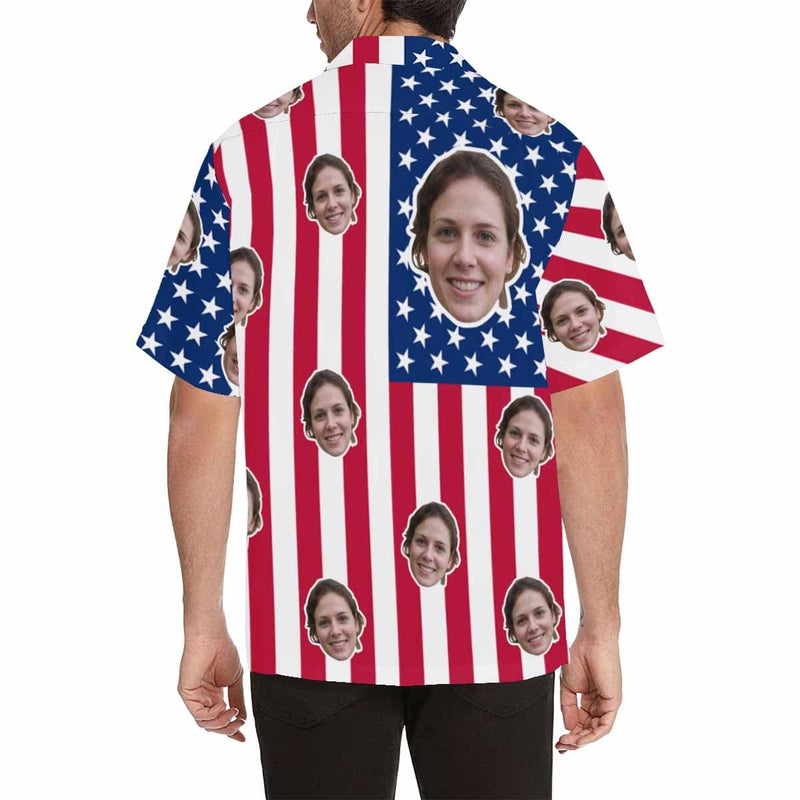 Custom Hawaiian Shirts with Face American Flag Classic Design Personalized Aloha Shirts Birthday Gift