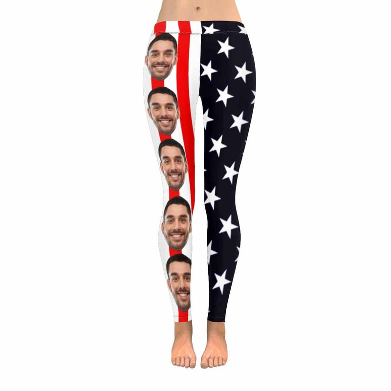 Custom Face Stars Stripes All-Over Low Rise Yoga Leggings Custom Printed Leggings