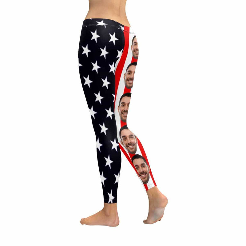 Custom Face Stars Stripes All-Over Low Rise Yoga Leggings Custom Printed Leggings