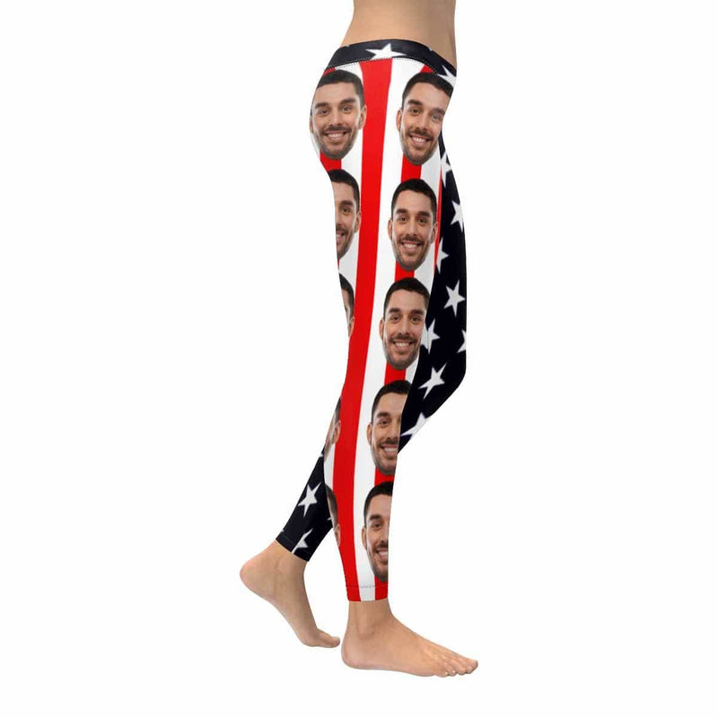 Custom Face Stars Stripes All-Over Low Rise Yoga Leggings Custom Printed Leggings