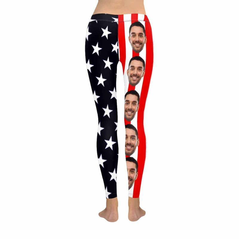 Custom Face Stars Stripes All-Over Low Rise Yoga Leggings Custom Printed Leggings