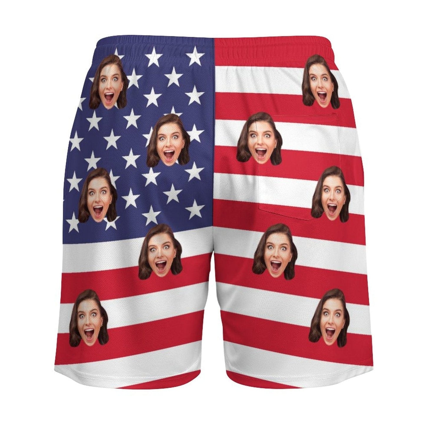 Custom Face US Flag Men's Quick Dry 2 in 1 Surfing & Beach Shorts Male Gym Fitness Shorts