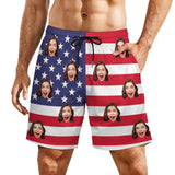 Custom Face US Flag Men's Quick Dry 2 in 1 Surfing & Beach Shorts Male Gym Fitness Shorts
