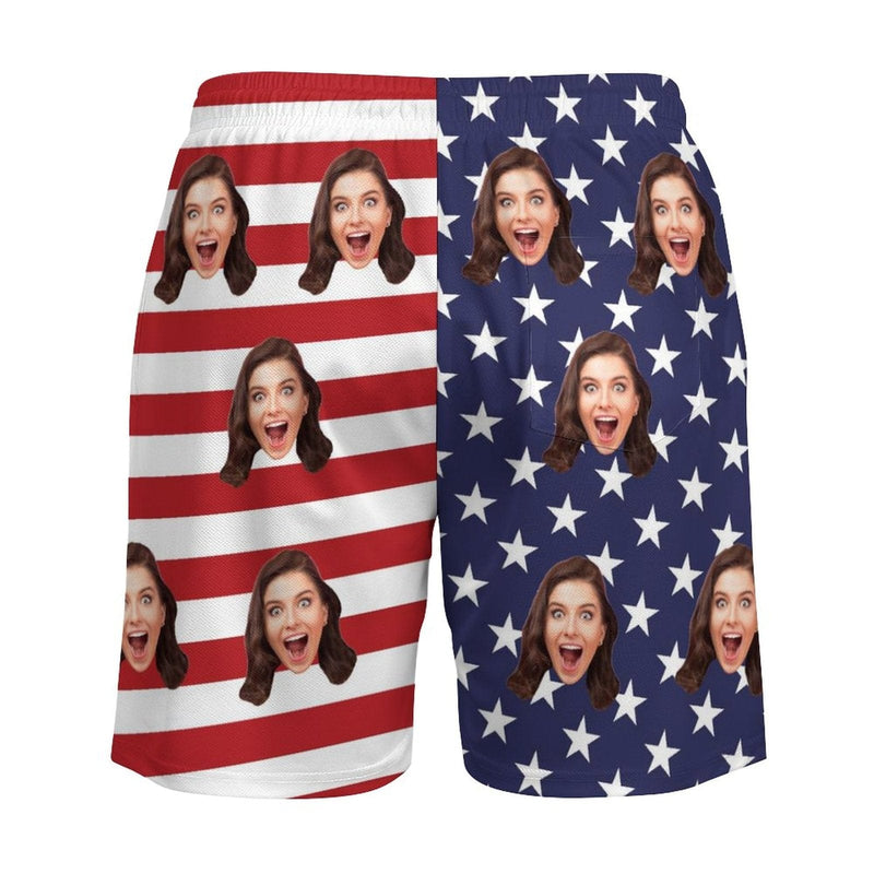 Custom Face USA Flag Men's Quick Dry 2 in 1 Surfing & Beach Shorts Male Gym Fitness Shorts