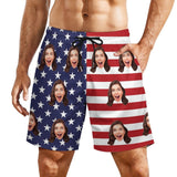 Custom Face USA Flag Men's Quick Dry 2 in 1 Surfing & Beach Shorts Male Gym Fitness Shorts