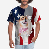 Custom Face Put Your Dog on Shirt Men's All Over Print T-shirt Design Your Own American Flag Tee