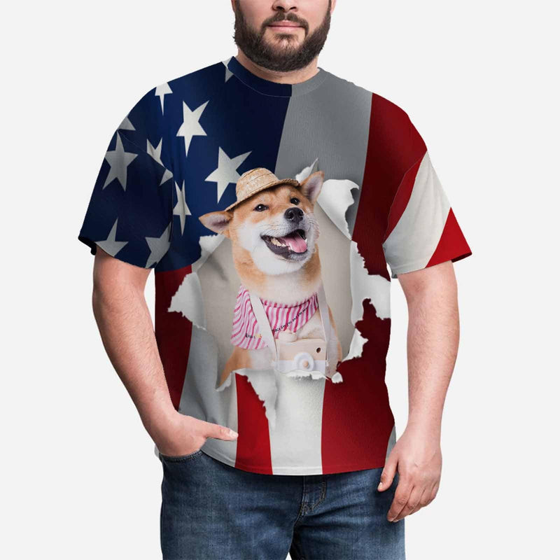 Custom Face Put Your Dog on Shirt Men's All Over Print T-shirt Design Your Own American Flag Tee