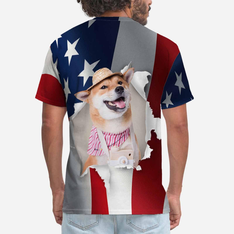 Custom Face Put Your Dog on Shirt Men's All Over Print T-shirt Design Your Own American Flag Tee