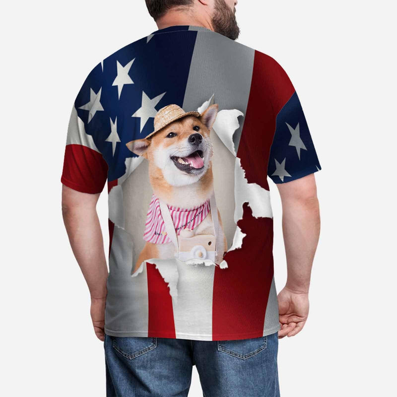 Custom Face Put Your Dog on Shirt Men's All Over Print T-shirt Design Your Own American Flag Tee