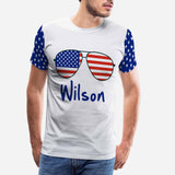 Custom Name Tee Glasses Men's All Over Print T-shirt Personalized American Flag Shirts for Independence Day