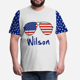 Custom Name Tee Glasses Men's All Over Print T-shirt Personalized American Flag Shirts for Independence Day