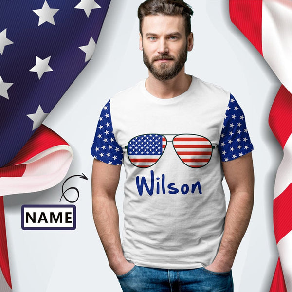 Custom Name Glasses Men Print Shirt Personalized American Flag T-shirt