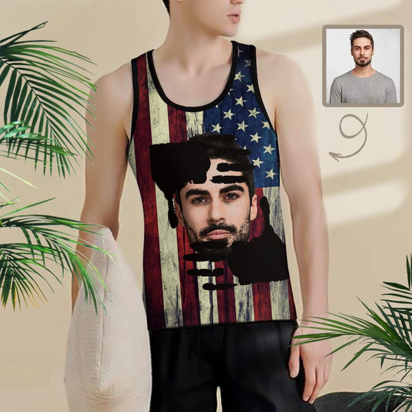 Custom Flag Tank Top Father Face Design Your Own Men's Print Tank Top