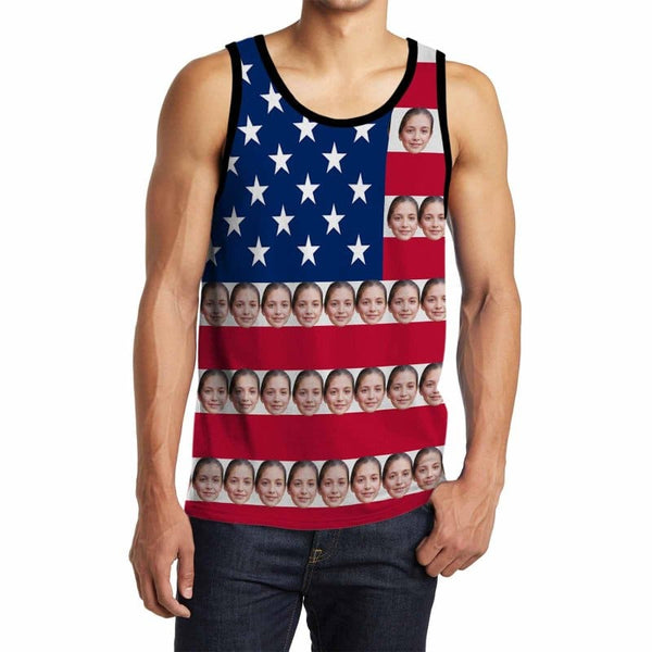 Custom Girlfriend Face Tank Tops Personalized American Flag Design Your Own Men's All Over Print Tank Top